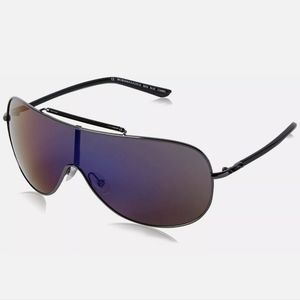 Women's BCBG wrap sunglass with slight mirror and tint